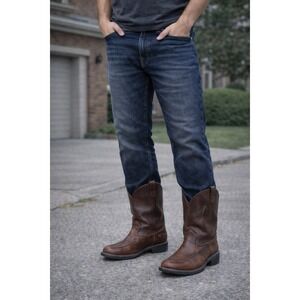 Vintage Double-H Boot Company Work Western 1607 Size 9.5D Brown Patina